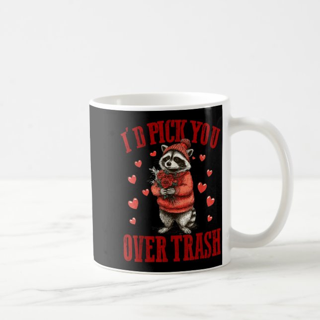 I'd Ck You Over Trash Funny Raccoon Retro Valentin Kaffemugg (Höger)