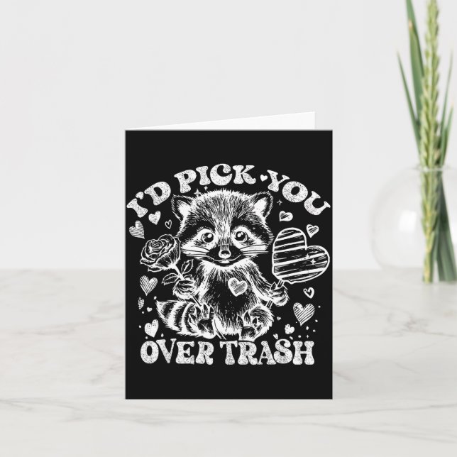 I'd Ck You Over Trash Funny Raccoon Retro Valentin Kort (Framsida)