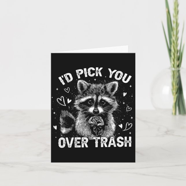 I'd Ck You Over Trash Funny Raccoon Retro Valentin Kort (Framsida)