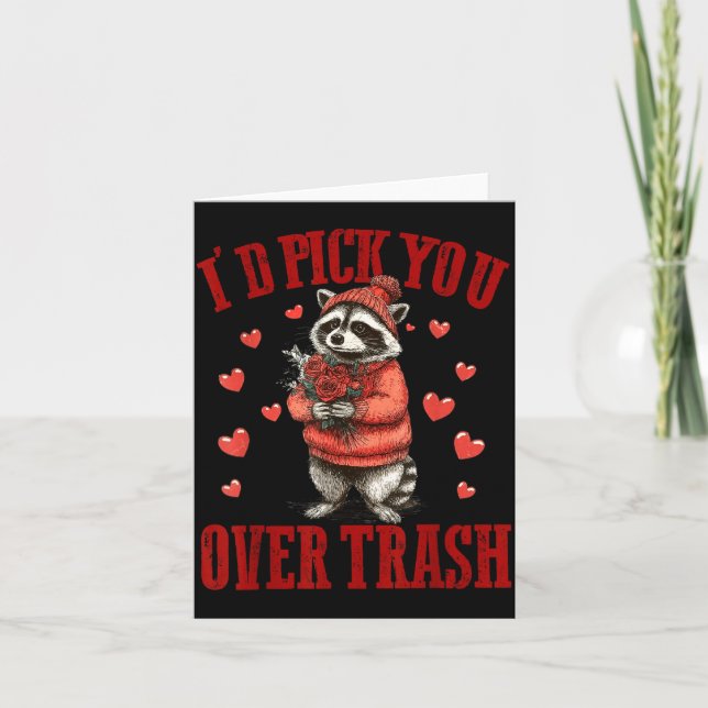 I'd Ck You Over Trash Funny Raccoon Retro Valentin Kort (Framsida)