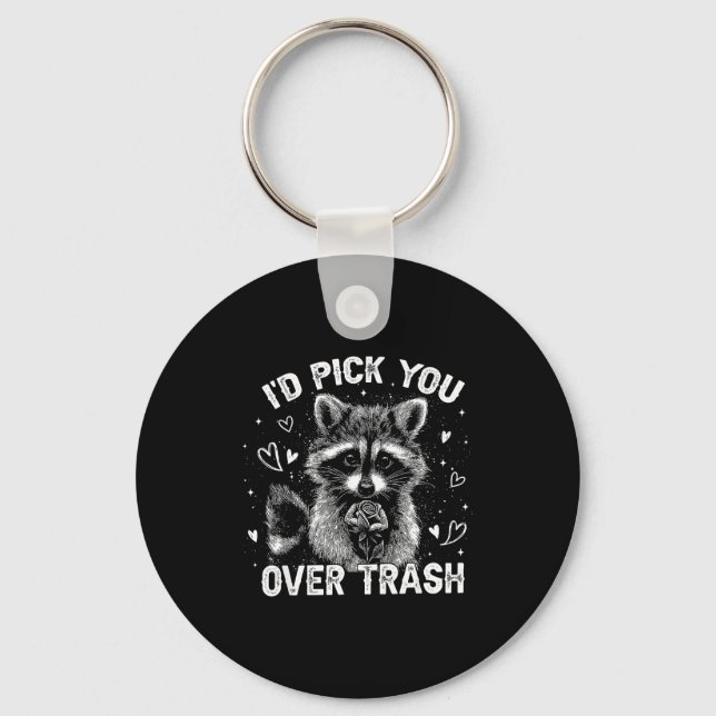 I'd Ck You Over Trash Funny Raccoon Retro Valentin Nyckelring (Framsida)