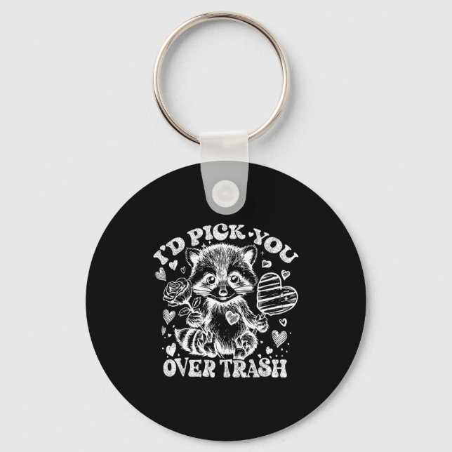 I'd Ck You Over Trash Funny Raccoon Retro Valentin Nyckelring (Framsida)