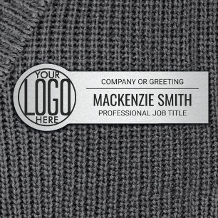 ID för Logotypen Faux Metall Silver Namnbricka