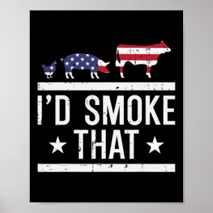 ID Grill that Chicken Gris Cow US Flagga Bbq Barbe Poster