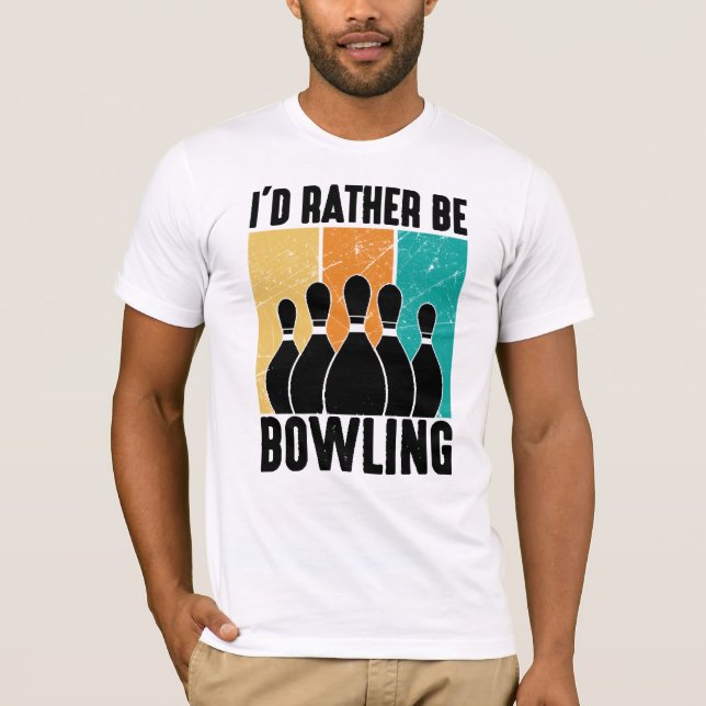 "I'd Rather Be Bowling" Retro Sunset T Shirt (Framsida)