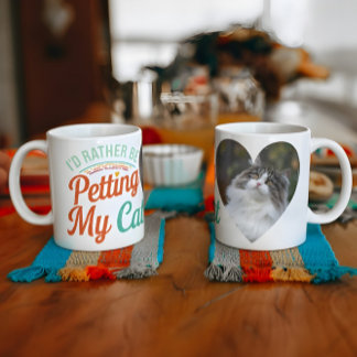I'd Rather Be Petting My Cat Custom Cat Photo Mug Två-Tonad Mugg