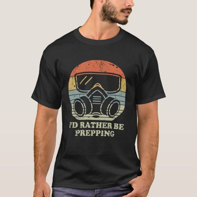 Id Rather Be Prepping Gas Mask Retro Sunset T Shirt (Framsida)