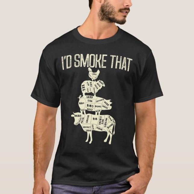 ID Smoke that Beef Gris Chicken Butcher cut Grilli T Shirt (Framsida)