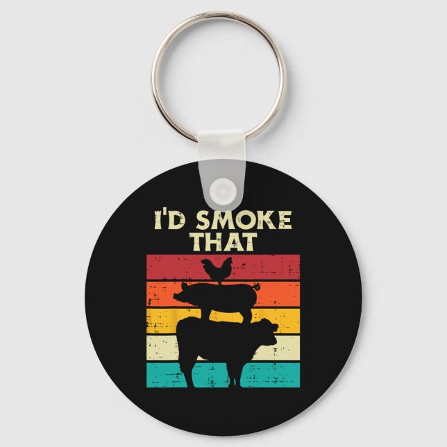 ID Smoke that Chicken Gris Beef Retro Kött Smoking Nyckelring (Framsida)