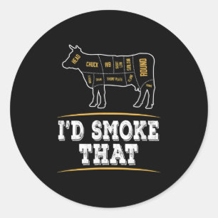 Id Smoke that Cow - Funny Bbq Älskare Gift Runt Klistermärke