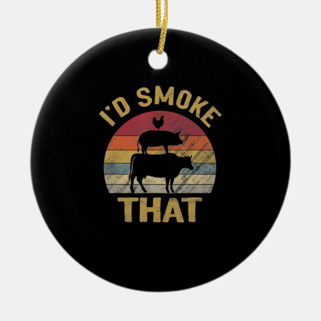 ID Smoke that underny BBQ Kött Smoker Grill Gift Julgransprydnad Keramik (Framsidan)