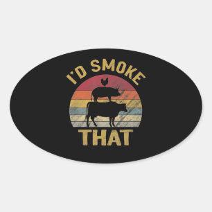 ID Smoke that underny BBQ Kött Smoker Grill Gift Ovalt Klistermärke
