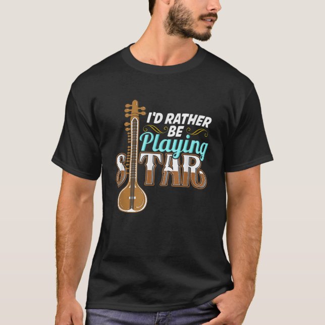 ID:t Spela upp platar t Shirt Sitar Player Te (Framsida)