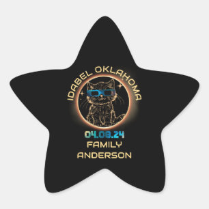 Idabel Oklahoma Total solförmörkelse 2024 Kattälsk Stjärnformat Klistermärke