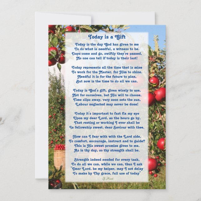 "Idag är en gåva" Motivational Christian Dikt  Tack Kort (Framsida)