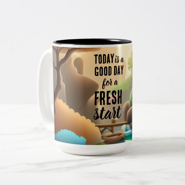 Idag är en nystart för Motiveringsoffert för Bra D Två-Tonad Mugg (Framsida vänster)