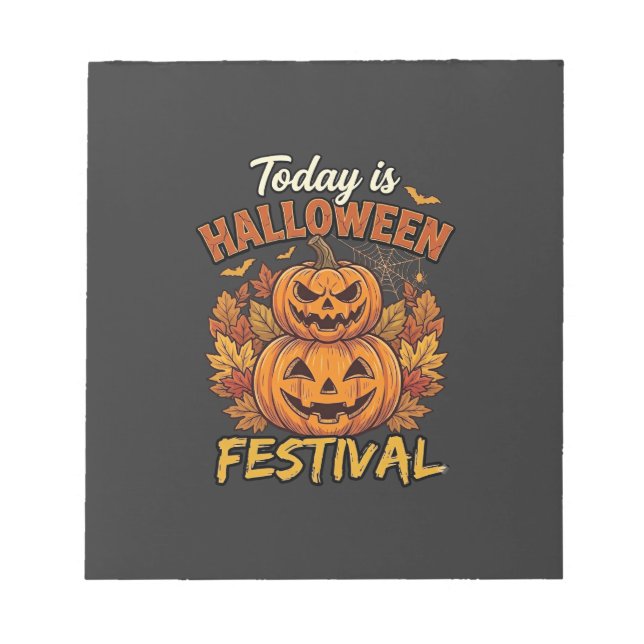 Idag Är Halloween Festival Trappade Pumpor Spindel Anteckningsblock (Framsida)