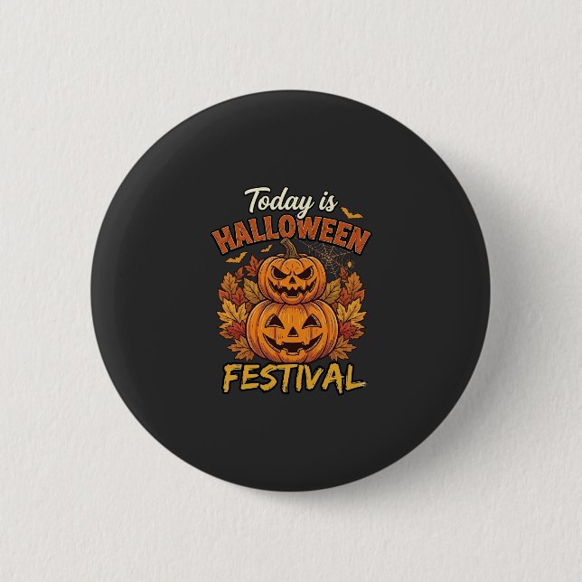 Idag Är Halloween Festival Trappade Pumpor Spindel Knapp (Framsida)