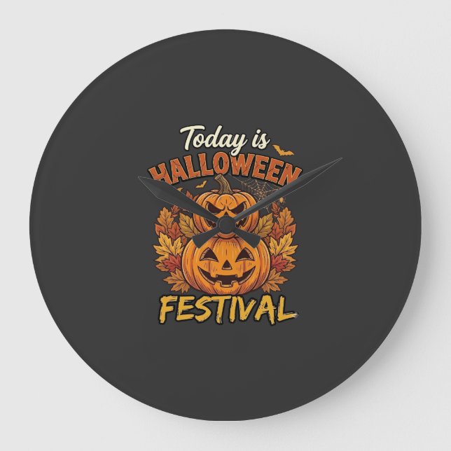 Idag Är Halloween Festival Trappade Pumpor Spindel Stor Klocka (Framsida)