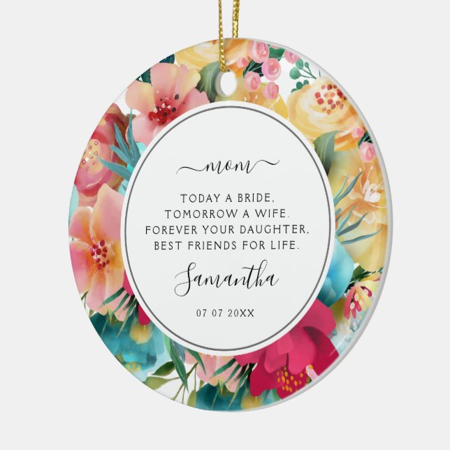 Idag en Bride Budens mamma Photo Blommigt Julgransprydnad Keramik (Vänster)