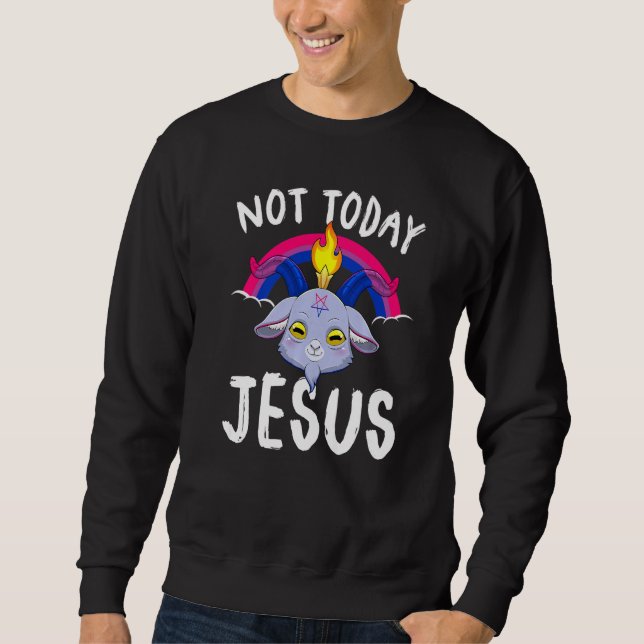 Idag Inte Jesus Satan Bisexuell Baphomet Get Bisex Lång Ärmad Tröja (Framsida)