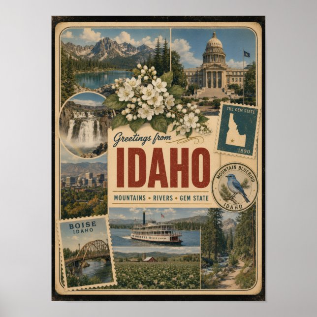 Idaho Äkta Vintage Stil Poster (Framsidan)