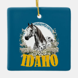 Idaho Appaloosa med Gräns i Flowers T-Shirt Julgransprydnad Keramik