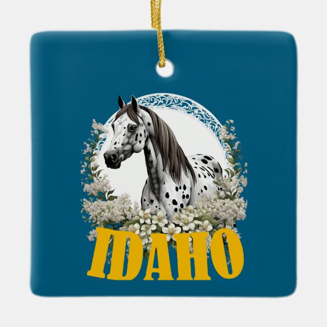 Idaho Appaloosa med Gräns i Flowers T-Shirt Julgransprydnad Keramik (Framsida)