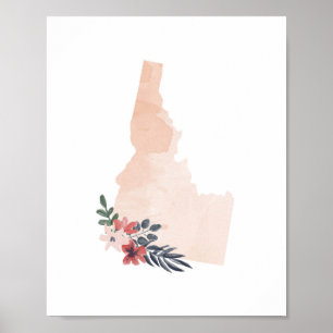 Idaho Blommigt Watercolor State Poster