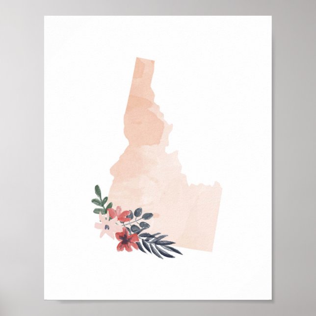 Idaho Blommigt Watercolor State Poster (Framsidan)