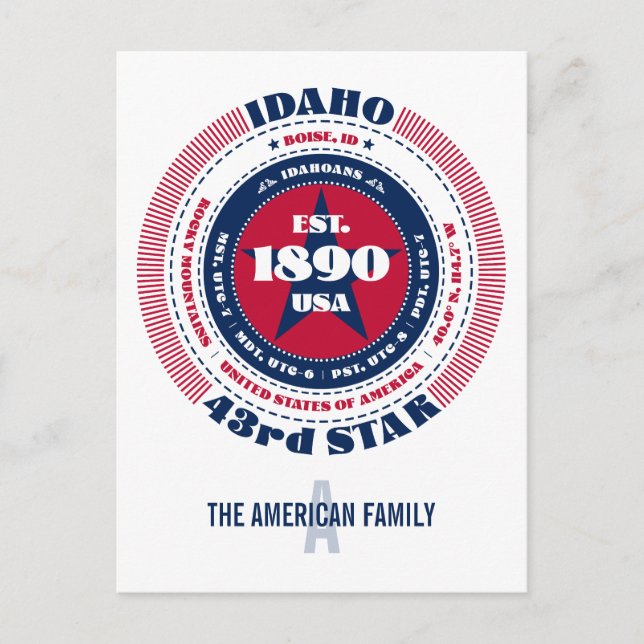 Idaho, Boise, ID, Patriotic, Monogram Vykort (Framsida)