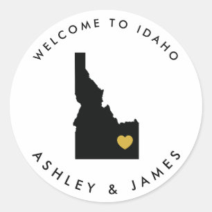 Idaho Bröllop Welcome Sticker Märkre, Guld & Black Runt Klistermärke