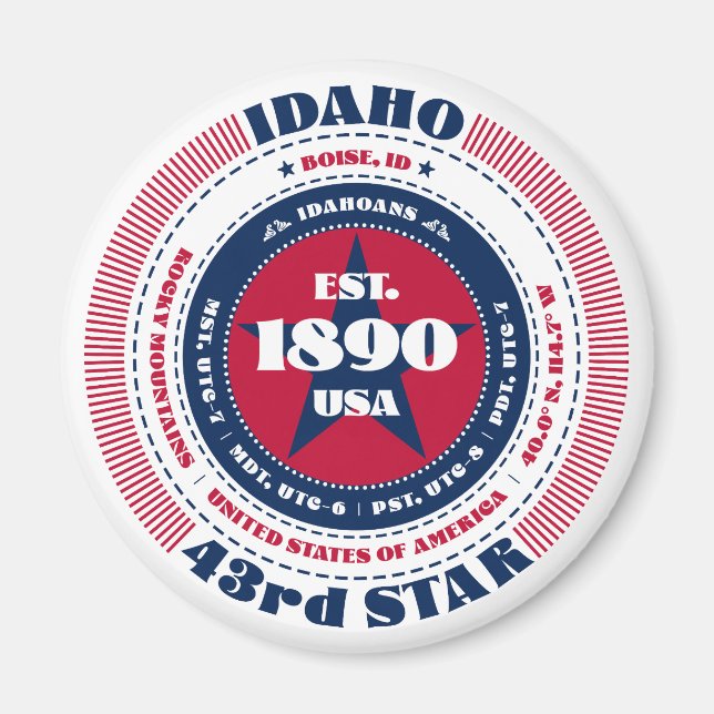 Idaho Circle Typography Souvenir Magnet (Framsidan)