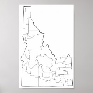Idaho Countys Blank Outline Karta Poster