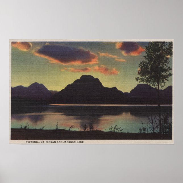 Idaho - Dusk View of Mt. Moran & Jackson Sjö Poster (Framsidan)
