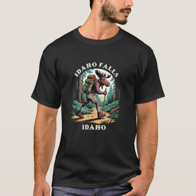Idaho Falls Idaho ID Berg Hiking Stig Älg T Shirt (Framsida)