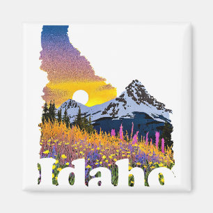 Idaho-form med berg och vilda blommor magnet