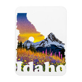 Idaho-form med berg och vilda blommor magnet