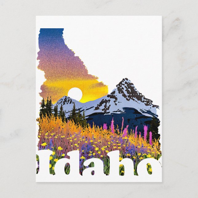 Idaho-form med berg och vilda blommor vykort (Framsida)