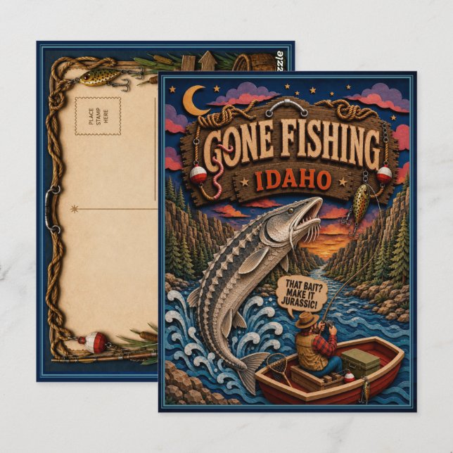Idaho Gone Fishing Vit Stör Vykort (Fram/baksida)