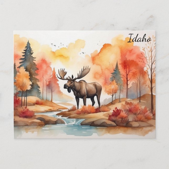 Idaho höst natur akvarell älg resa vykort (Framsida)
