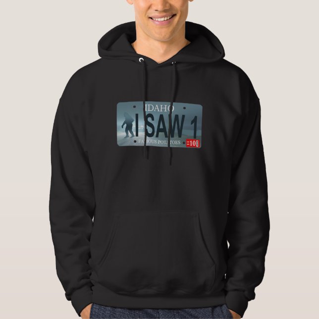 Idaho "I Saw 1" Sasquatch License Plate Hoodie (Framsida)