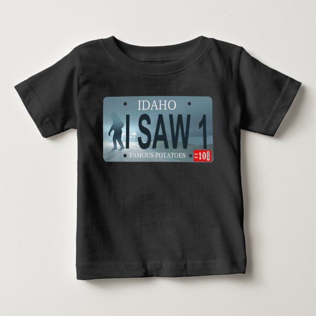 Idaho "I Saw 1" Sasquatch License Plate T Shirt (Framsida)