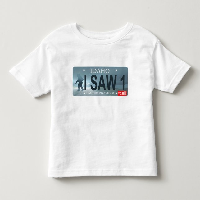 Idaho "I Saw 1" Sasquatch License Plate Tee (Framsida)