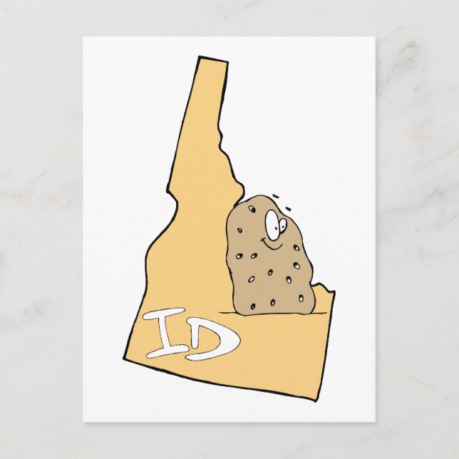 Idaho ID Karta & Idaho Potato Spud Tecknad Motto Vykort (Framsida)