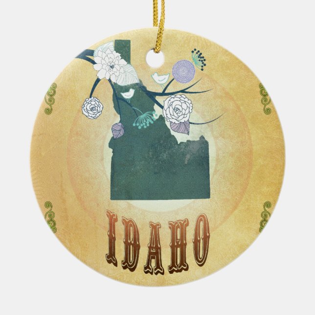 Idaho karta med älskvärda fåglar julgransprydnad keramik (Framsidan)