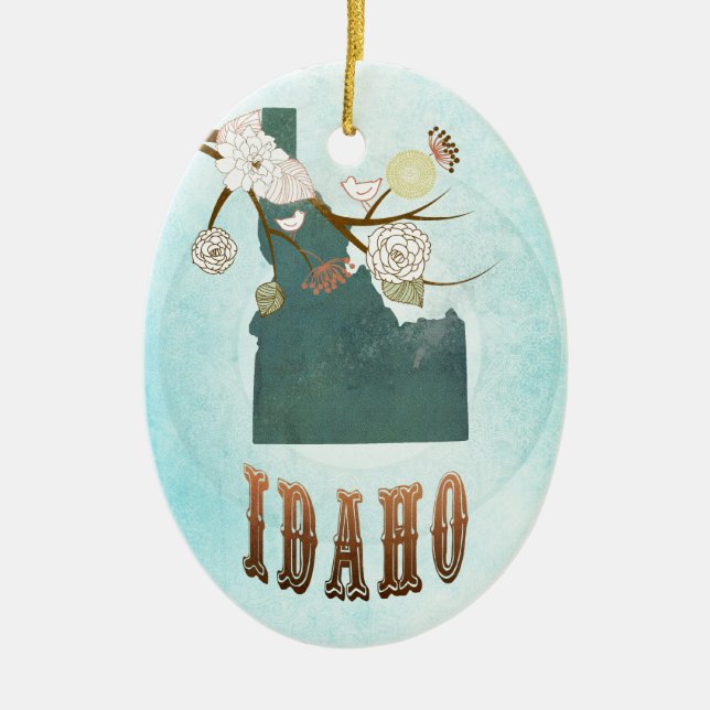 Idaho karta med älskvärda fåglar julgransprydnad keramik (Framsidan)
