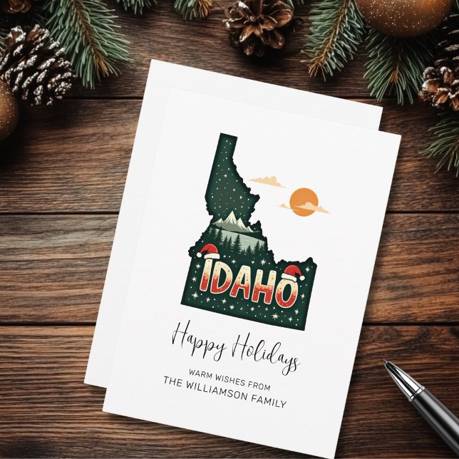 Idaho Karta-platta Helgdag Glad helg Julkort (Personalize with your Family Name,  Edit the greeting if you wish.)