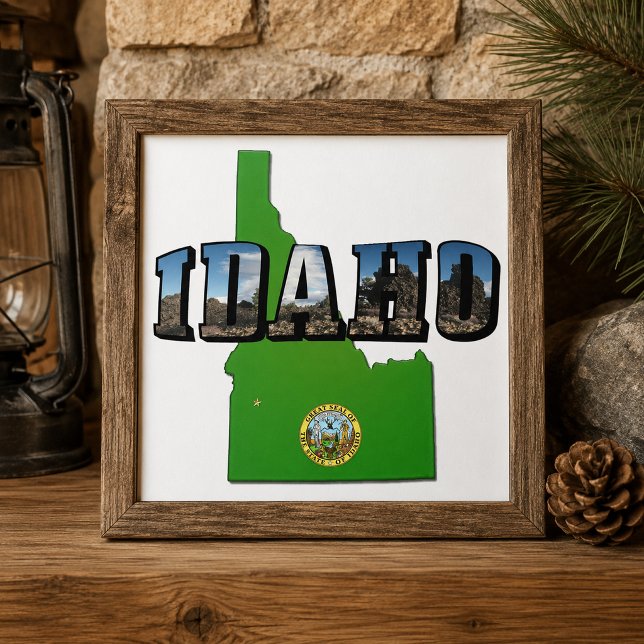 Idaho karta, sigill och bildtext kakelplatta (Idaho Map, Seal and Picture Text Ceramic Tile)