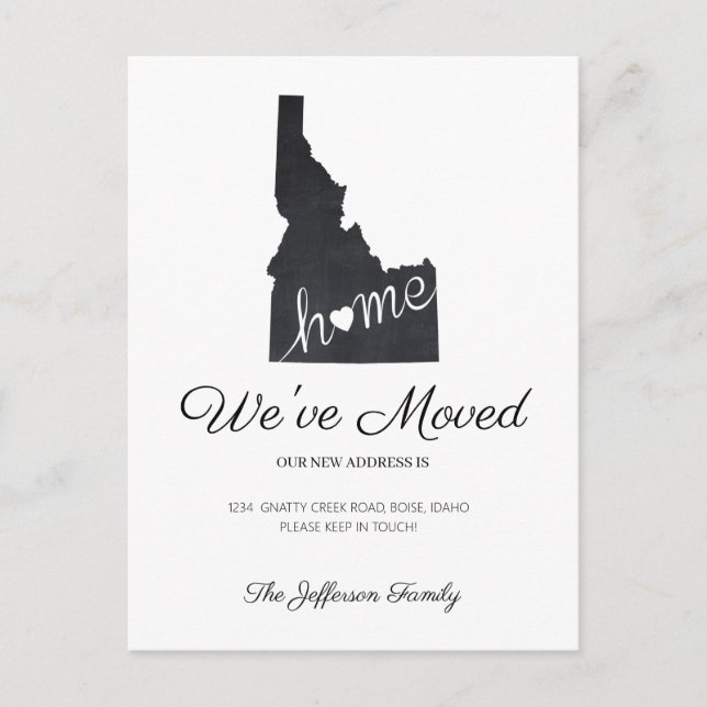 Idaho-krita statskartaflyttkort meddelande vykort (Framsida)